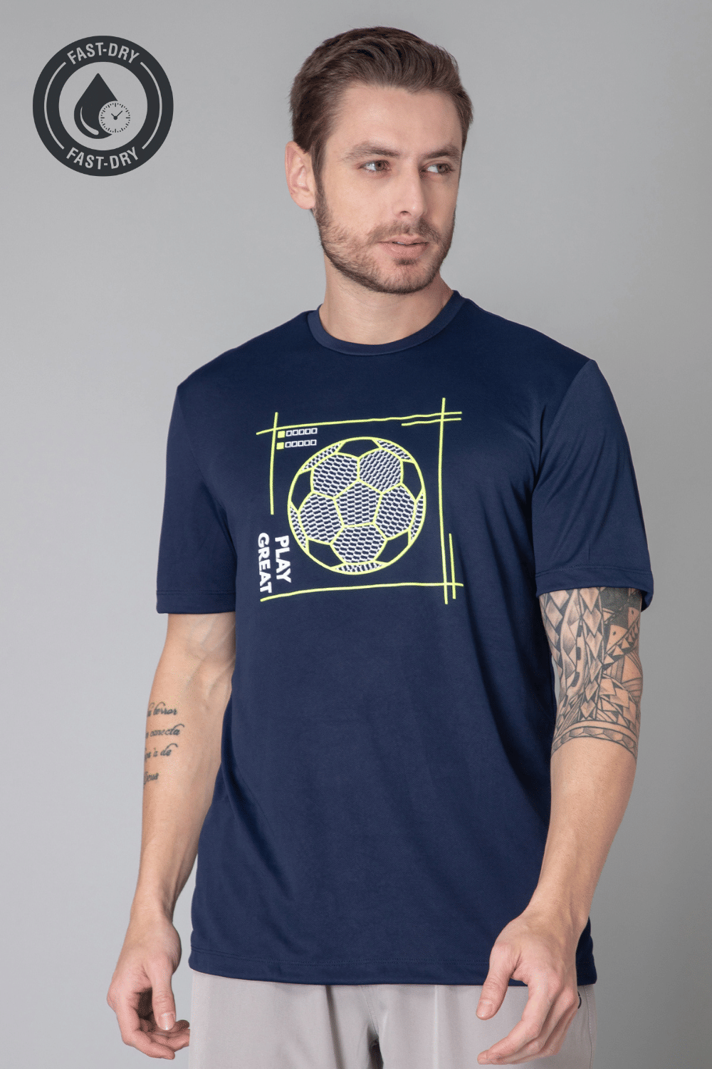     			Turnfit Polyester Regular Fit Printed Half Sleeves Men's Round T-Shirt - Navy Blue ( Pack of 1 )