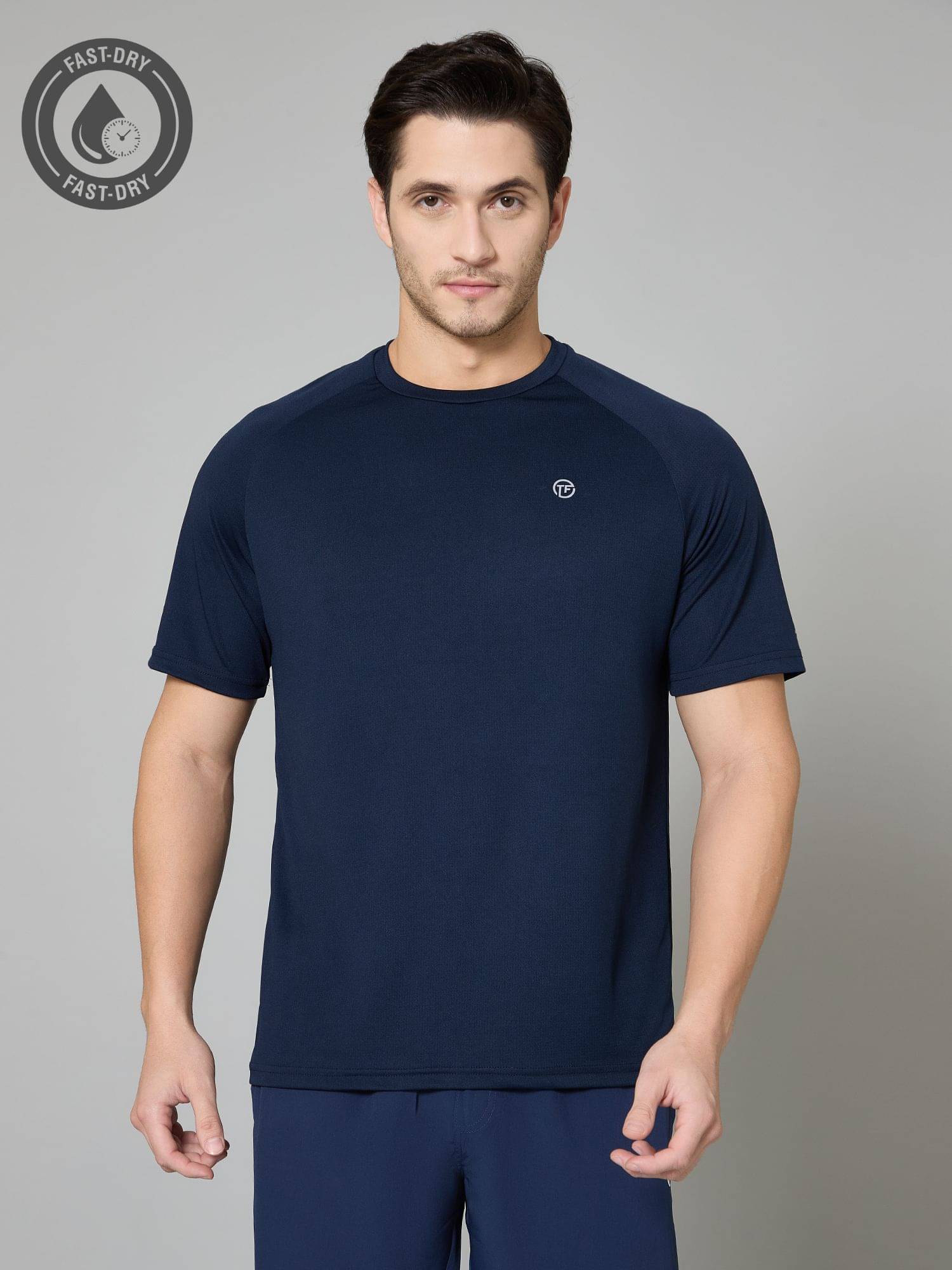 Turnfit Polyester Regular Fit Solid Half Sleeves Men's Round T-Shirt - Navy Blue ( Pack of 1 ) Turnfit Polyester Regular Fit Solid Half Sleeves Men's Round T-Shirt - Navy Blue ( Pack of 1 )