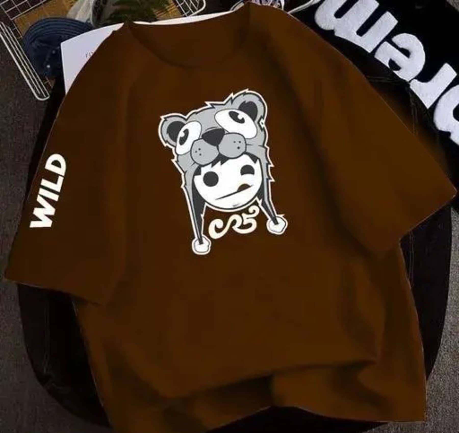 ekadravin Women Cotton Printed Oversized Fit Round Neck T-Shirt ( Brown )