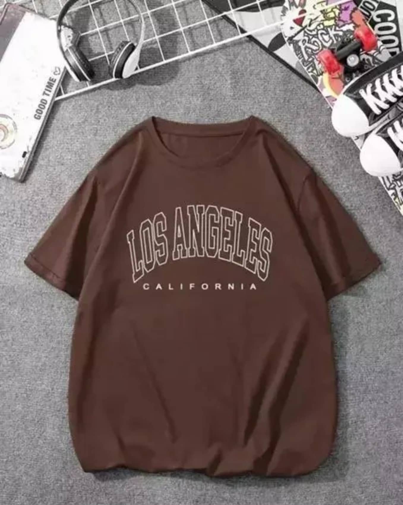 ekadravin Women Cotton Printed Oversized Fit Round Neck T-Shirt ( Brown )