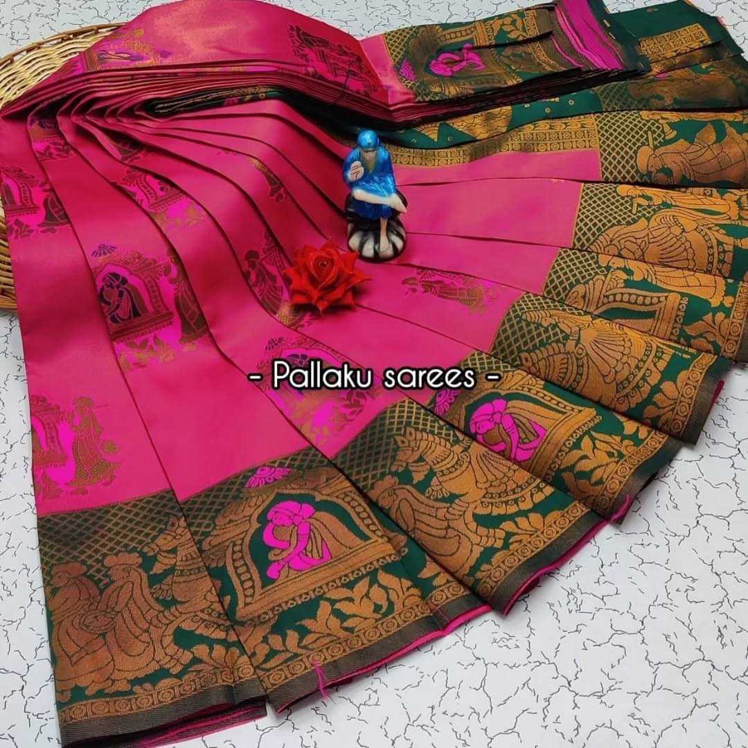     			A TO Z CART Silk Blend Solid Saree With Unstitched Blouse Piece ( Rose Gold )