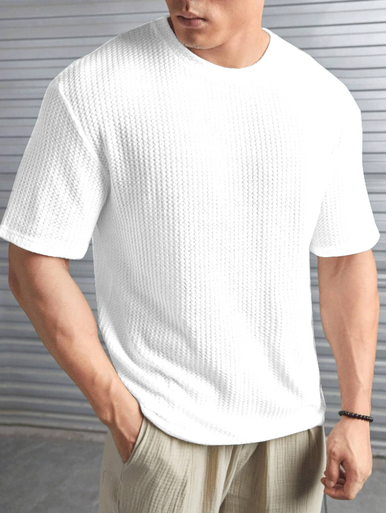    			AIN6 Polyester Regular Fit Self Design Half Sleeves Men's Round T-Shirt - White ( Pack of 1 )