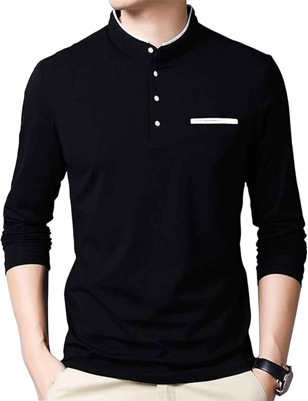 Alexender Cotton Blend Regular Fit Solid Full Sleeves Men's Mandarin Collar T-Shirt - Black ( Pack of 1 ) Alexender Cotton Blend Regular Fit Solid Full Sleeves Men's Mandarin Collar T-Shirt - Black ( Pack of 1 )