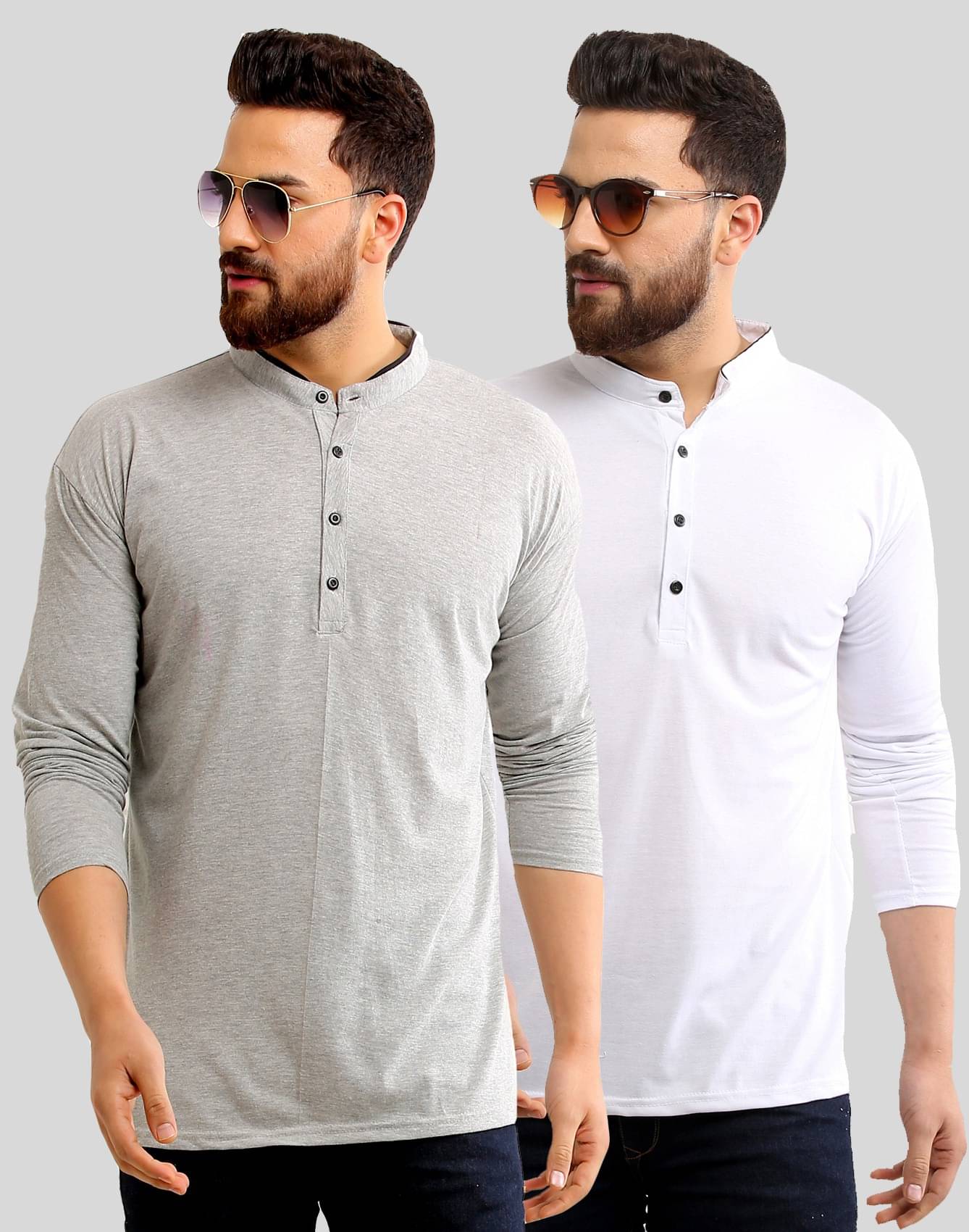 Alexender Cotton Blend Regular Fit Solid Full Sleeves Men's Henley T-Shirt - Multicolor ( Pack of 2 )     			Alexender Cotton Blend Regular Fit Solid Full Sleeves Men's Henley T-Shirt - Multicolor ( Pack of 2 )