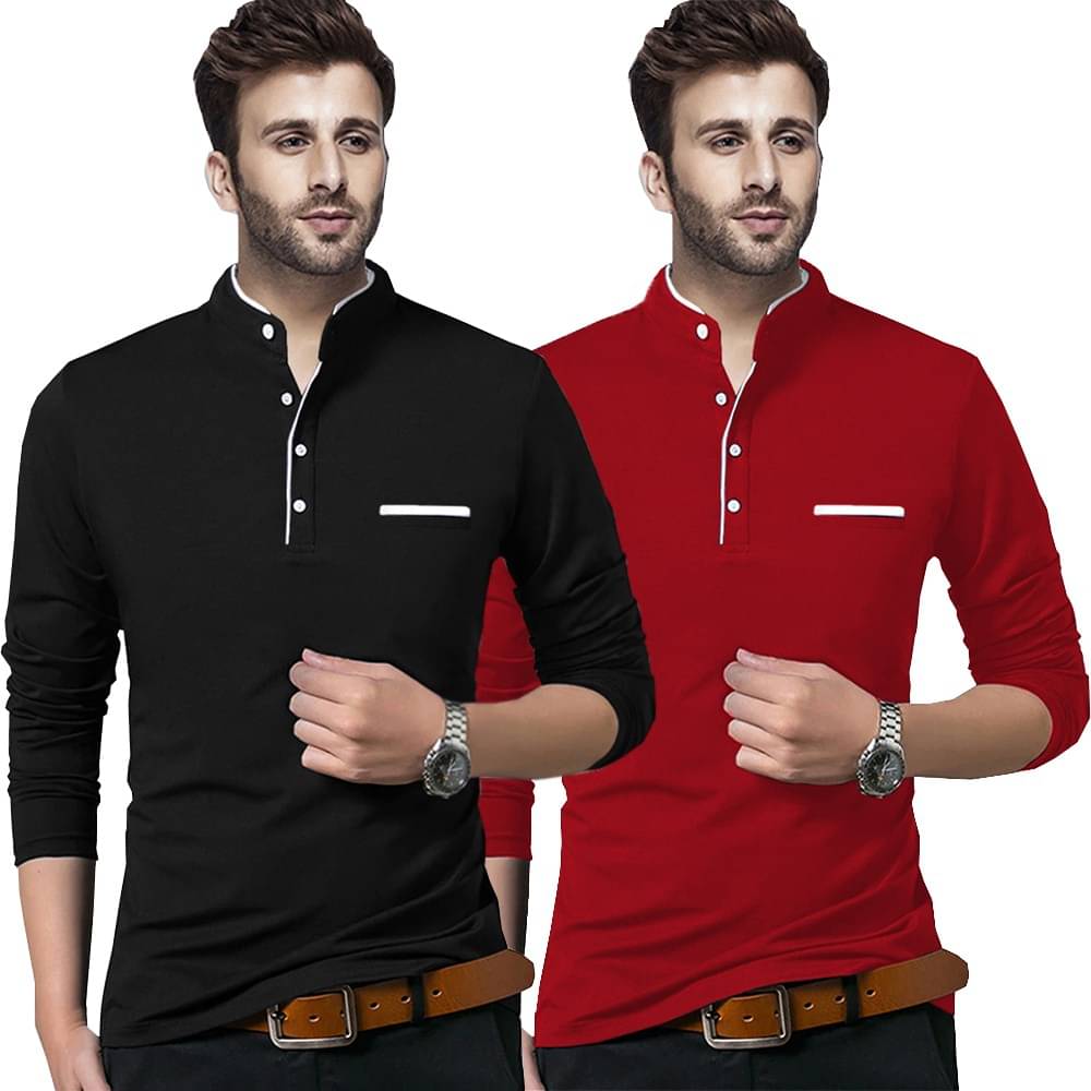 Alexender Cotton Blend Regular Fit Solid Full Sleeves Men's Henley T-Shirt - Multicolor ( Pack of 2 ) Alexender Cotton Blend Regular Fit Solid Full Sleeves Men's Henley T-Shirt - Multicolor ( Pack of 2 )