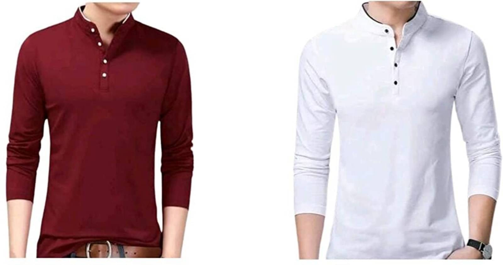 Alexender Cotton Blend Regular Fit Solid Full Sleeves Men's Mandarin Collar T-Shirt - Multicolor ( Pack of 2 ) Alexender Cotton Blend Regular Fit Solid Full Sleeves Men's Mandarin Collar T-Shirt - Multicolor ( Pack of 2 )