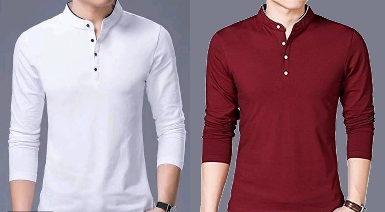 Alexender Cotton Blend Regular Fit Solid Full Sleeves Men's Mandarin Collar T-Shirt - Multicolor ( Pack of 2 ) Alexender Cotton Blend Regular Fit Solid Full Sleeves Men's Mandarin Collar T-Shirt - Multicolor ( Pack of 2 )