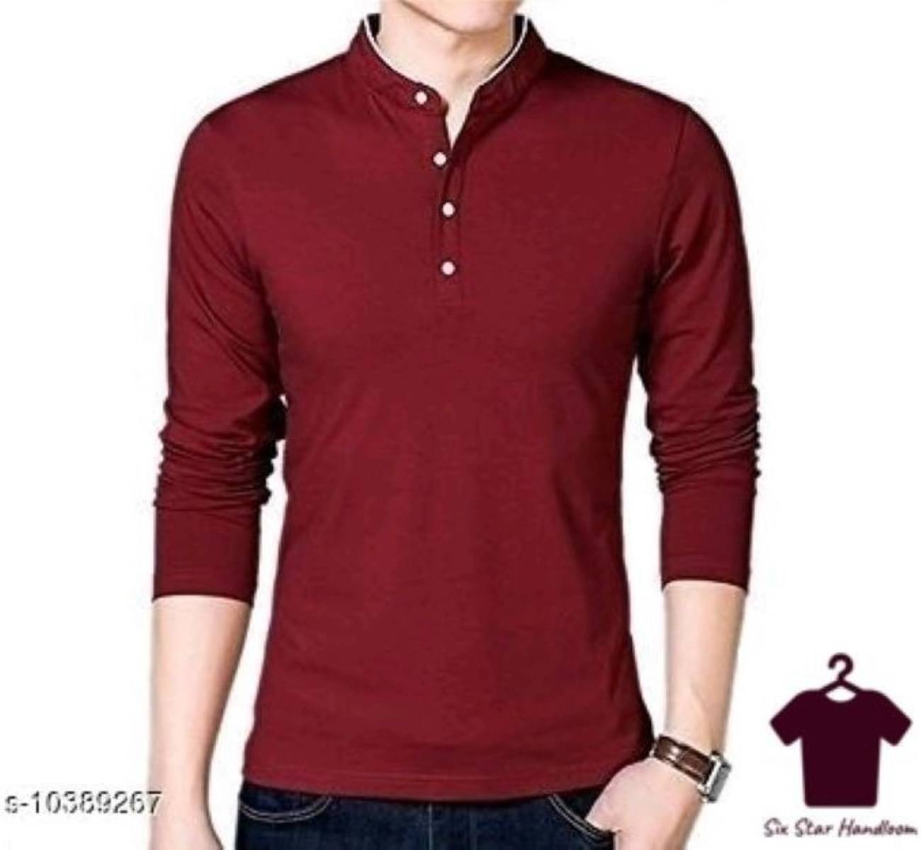    			Alexender Cotton Blend Regular Fit Solid Full Sleeves Men's Mandarin Collar T-Shirt - Maroon ( Pack of 1 )