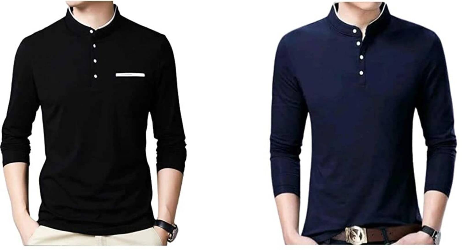 Alexender Cotton Blend Regular Fit Solid 3/4th Sleeves Men's Mandarin Collar T-Shirt - Multicolor1 ( Pack of 1 ) Alexender Cotton Blend Regular Fit Solid 3/4th Sleeves Men's Mandarin Collar T-Shirt - Multicolor1 ( Pack of 1 )