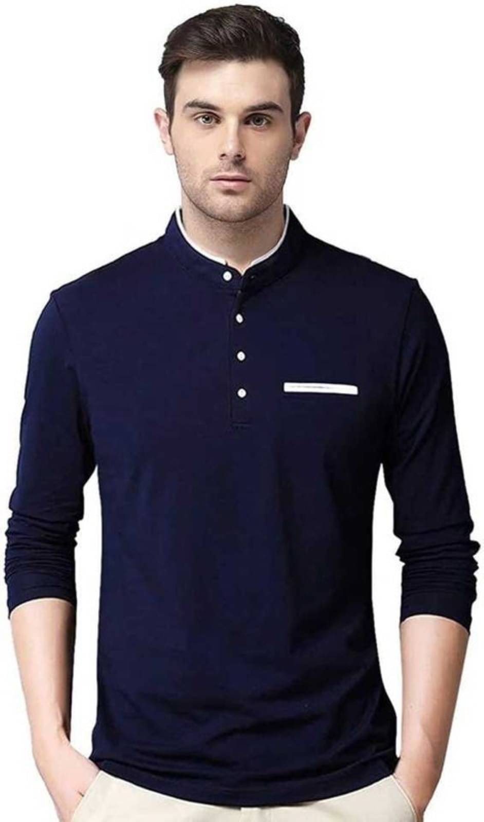     			Alexender Cotton Blend Regular Fit Solid 3/4th Sleeves Men's Mandarin Collar T-Shirt - Blue ( Pack of 1 )
