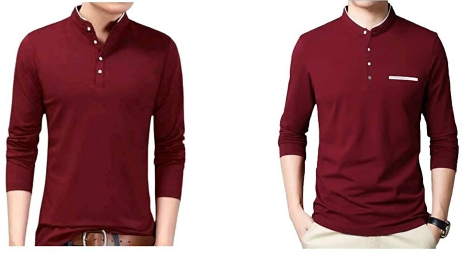 Alexender Cotton Blend Regular Fit Solid Full Sleeves Men's Mandarin Collar T-Shirt - Maroon ( Pack of 2 ) Alexender Cotton Blend Regular Fit Solid Full Sleeves Men's Mandarin Collar T-Shirt - Maroon ( Pack of 2 )