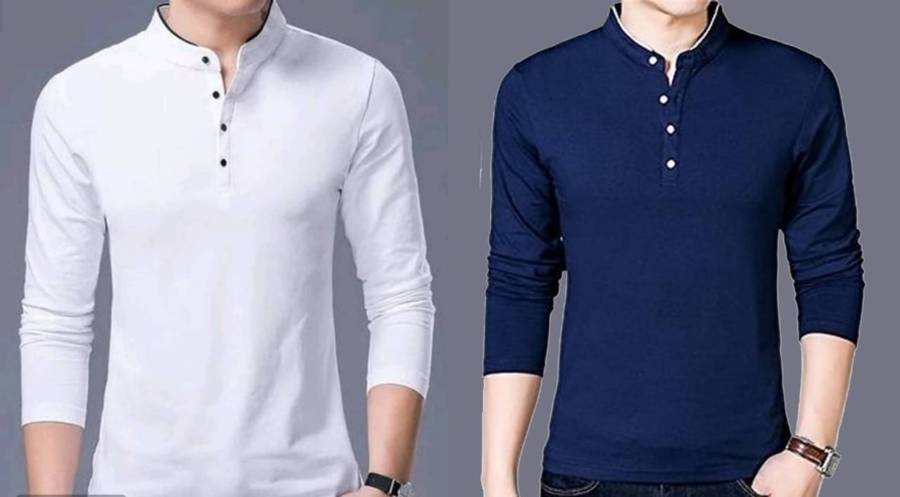     			Alexender Cotton Blend Regular Fit Solid Full Sleeves Men's Mandarin Collar T-Shirt - Multicolor ( Pack of 2 )
