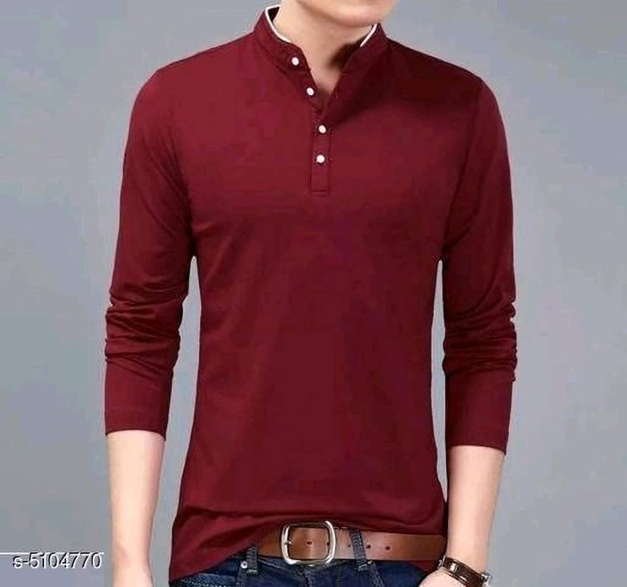     			Alexender Cotton Blend Regular Fit Solid 3/4th Sleeves Men's Mandarin Collar T-Shirt - Maroon ( Pack of 1 )