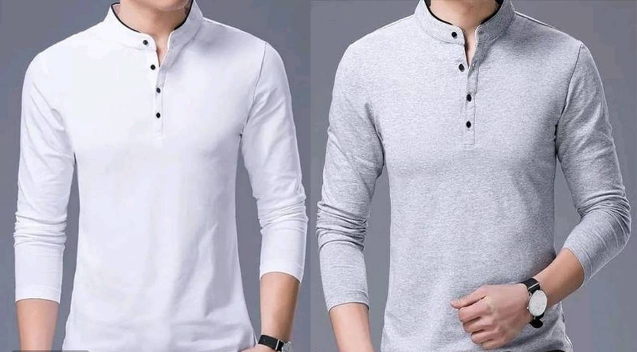 Alexender Cotton Blend Regular Fit Solid Full Sleeves Men's Mandarin Collar T-Shirt - Multicolor ( Pack of 2 )