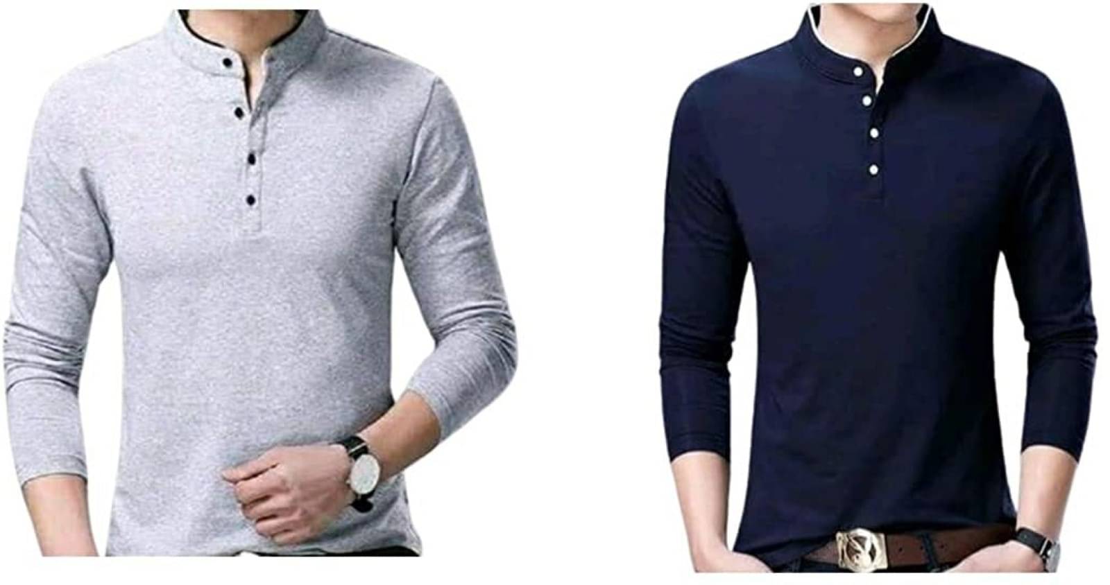 Alexender Cotton Blend Regular Fit Solid Full Sleeves Men's Mandarin Collar T-Shirt - Multicolor ( Pack of 2 ) Alexender Cotton Blend Regular Fit Solid Full Sleeves Men's Mandarin Collar T-Shirt - Multicolor ( Pack of 2 )