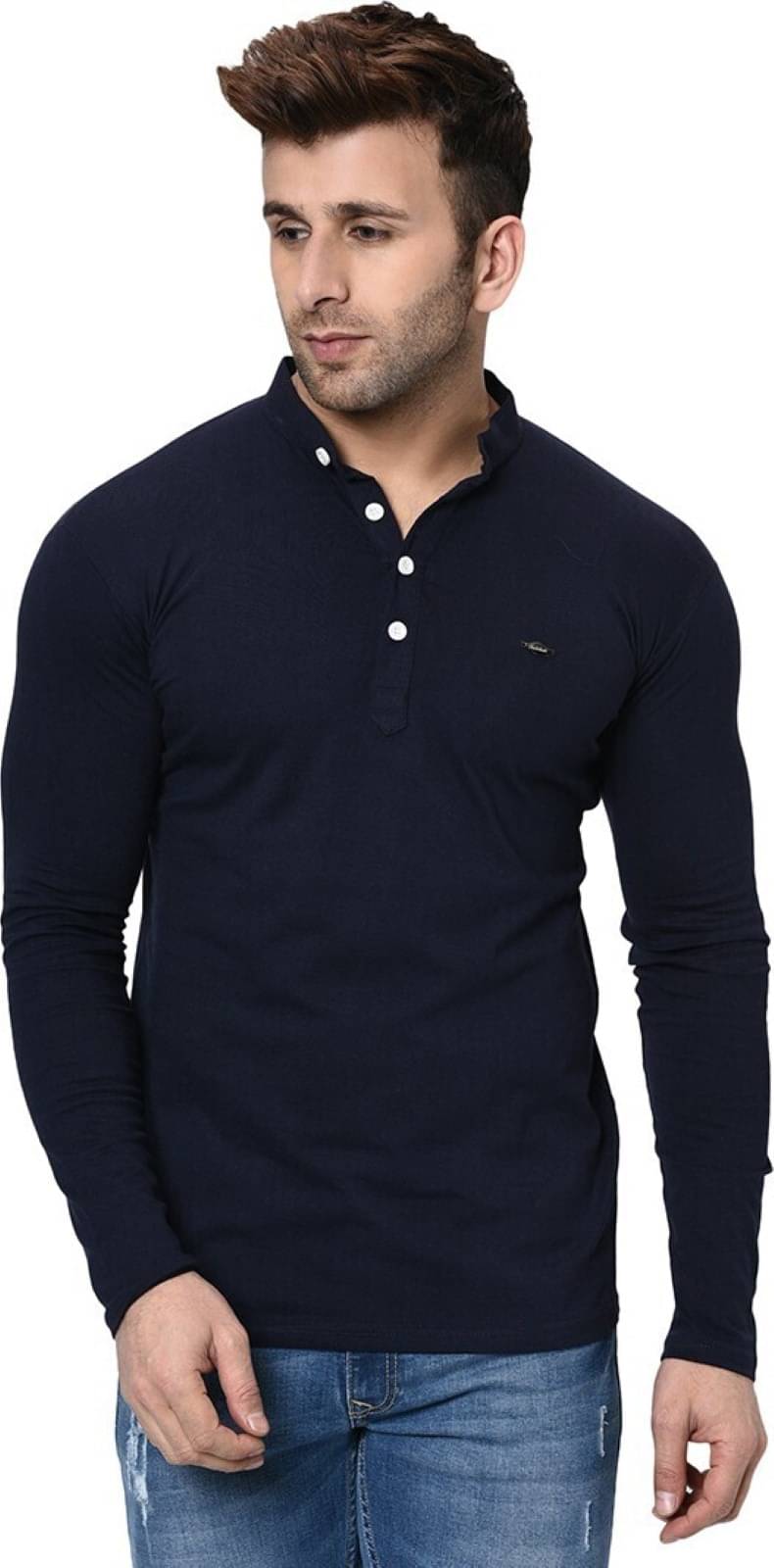     			Alexender Cotton Blend Regular Fit Solid Full Sleeves Men's Henley T-Shirt - Navy Blue ( Pack of 1 )