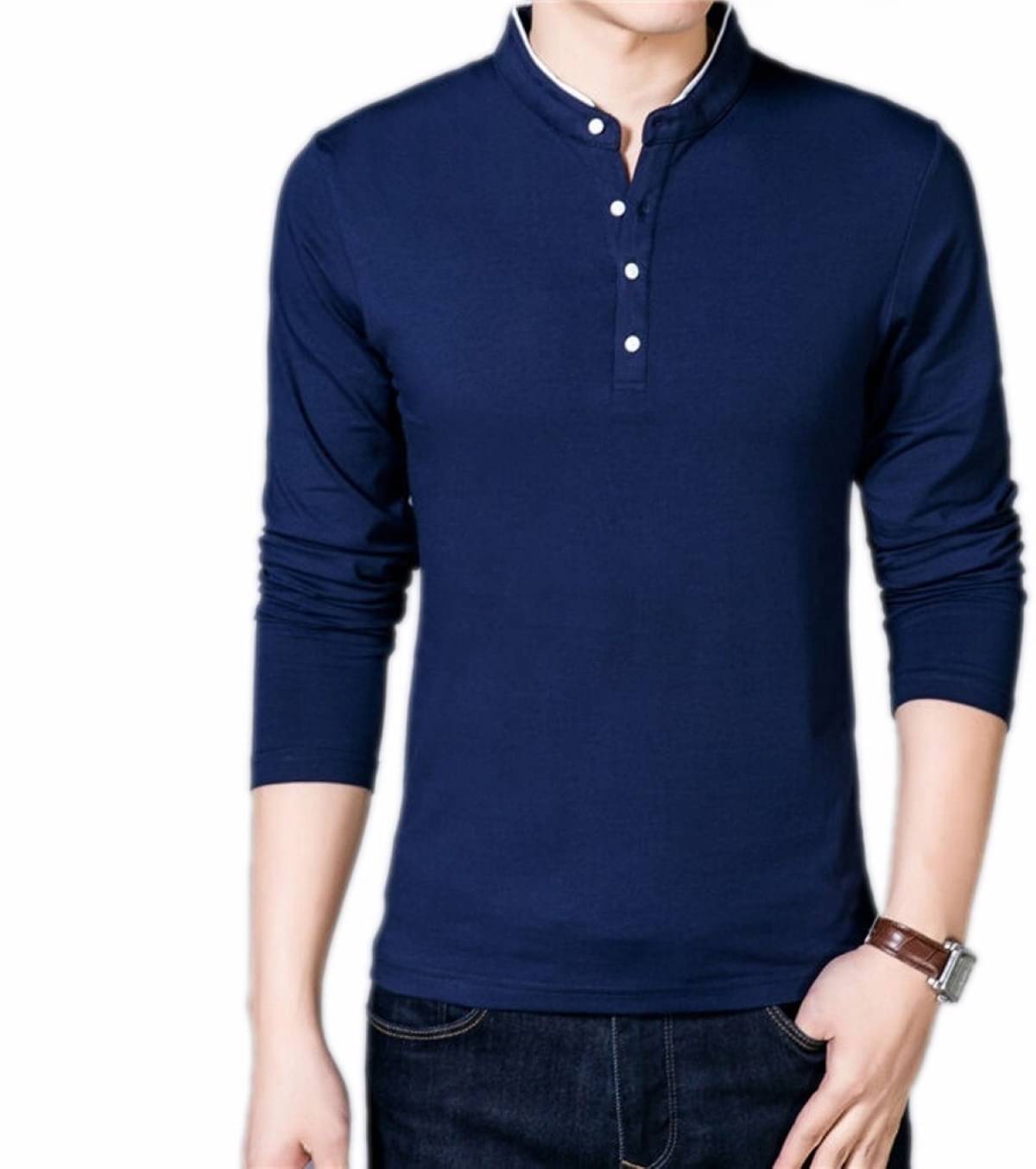 Alexender Cotton Blend Regular Fit Solid Full Sleeves Men's Mandarin Collar T-Shirt - Blue ( Pack of 1 ) Alexender Cotton Blend Regular Fit Solid Full Sleeves Men's Mandarin Collar T-Shirt - Blue ( Pack of 1 )