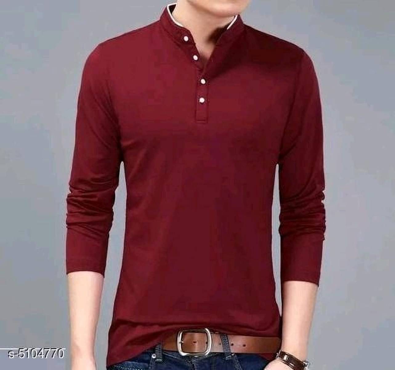     			Alexender Cotton Blend Regular Fit Solid 3/4th Sleeves Men's Mandarin Collar T-Shirt - Maroon ( Pack of 1 )