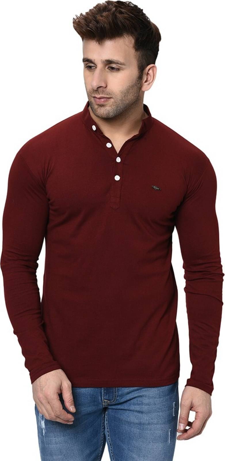 Alexender Cotton Blend Slim Fit Solid Full Sleeves Men's Henley T-Shirt - Maroon ( Pack of 1 )     			Alexender Cotton Blend Slim Fit Solid Full Sleeves Men's Henley T-Shirt - Maroon ( Pack of 1 )