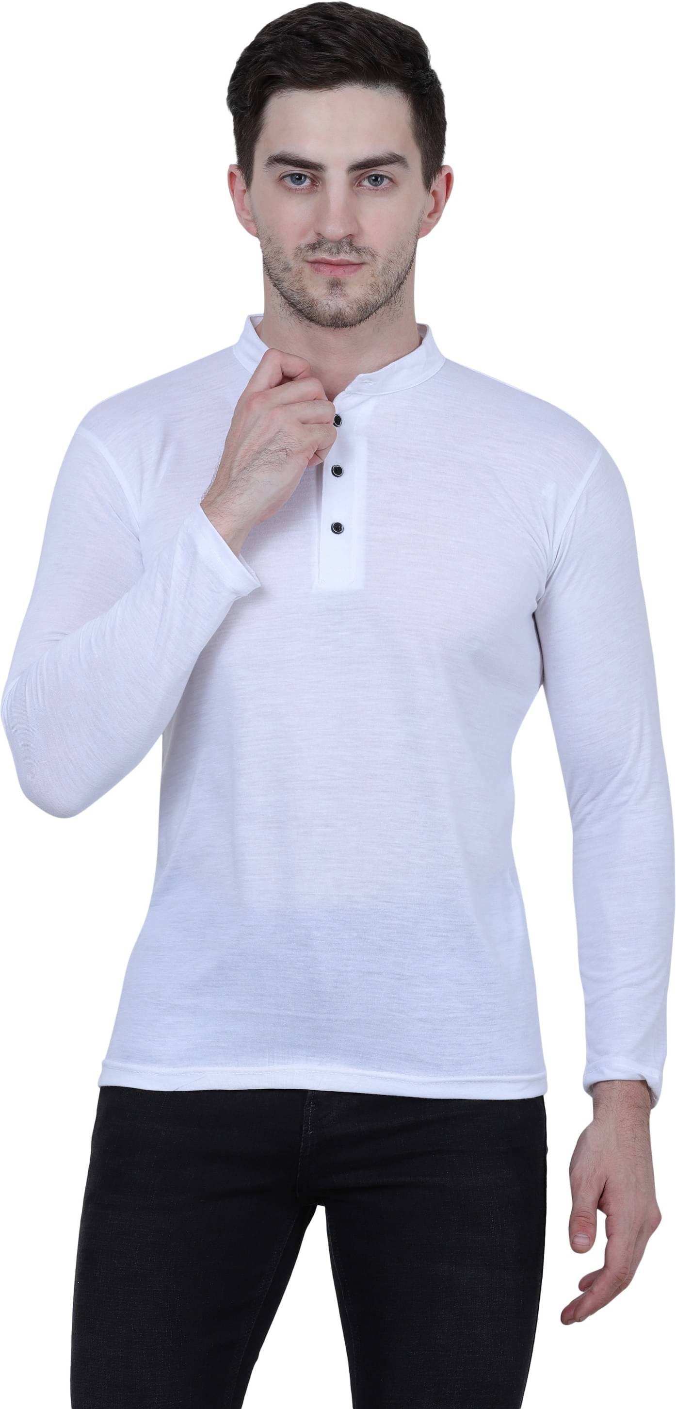     			Alexender Cotton Blend Slim Fit Solid Full Sleeves Men's Mandarin Collar T-Shirt - White ( Pack of 1 )