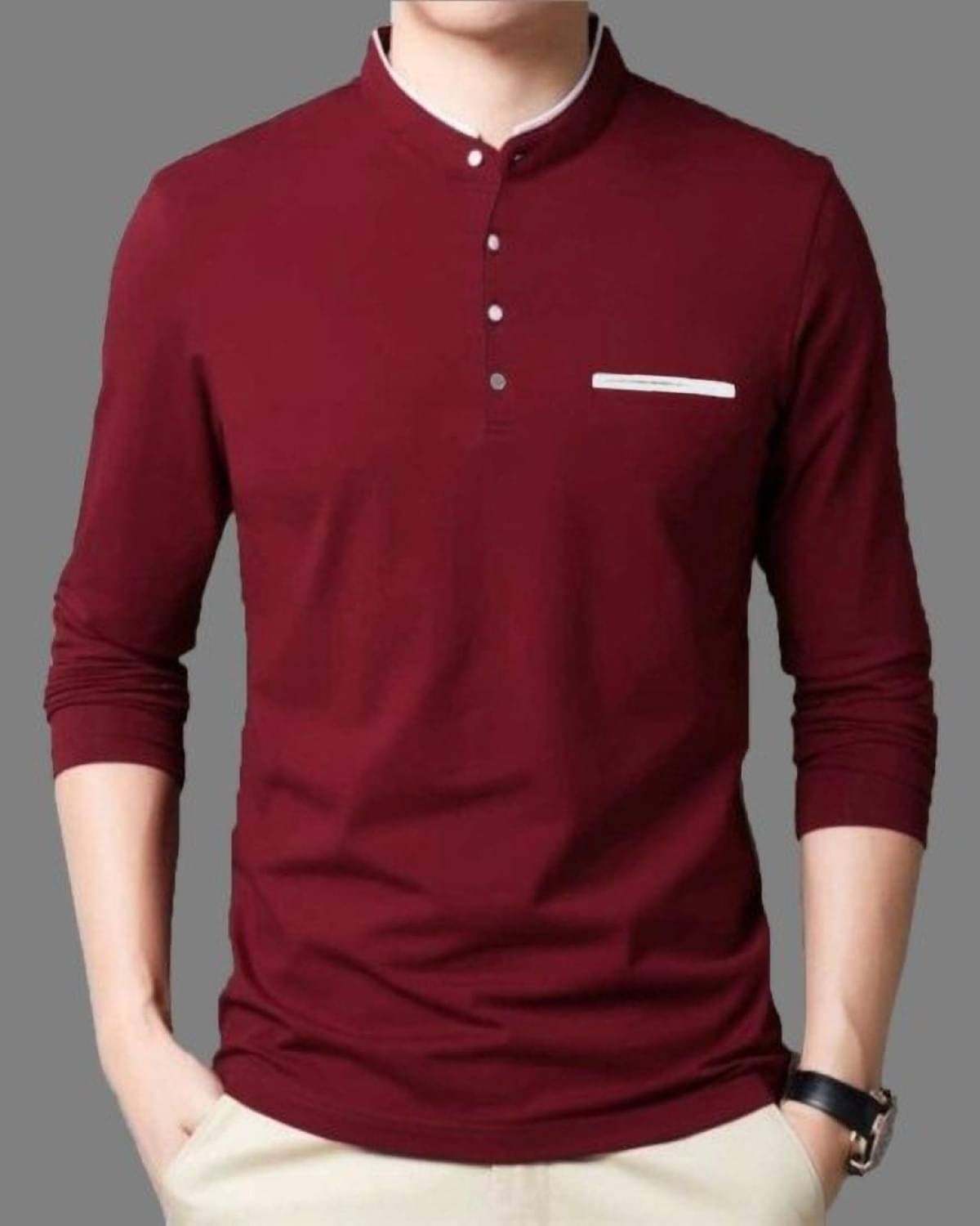     			Alexender Cotton Regular Fit Solid 3/4th Sleeves Men's Mandarin Collar T-Shirt - Maroon ( Pack of 1 )