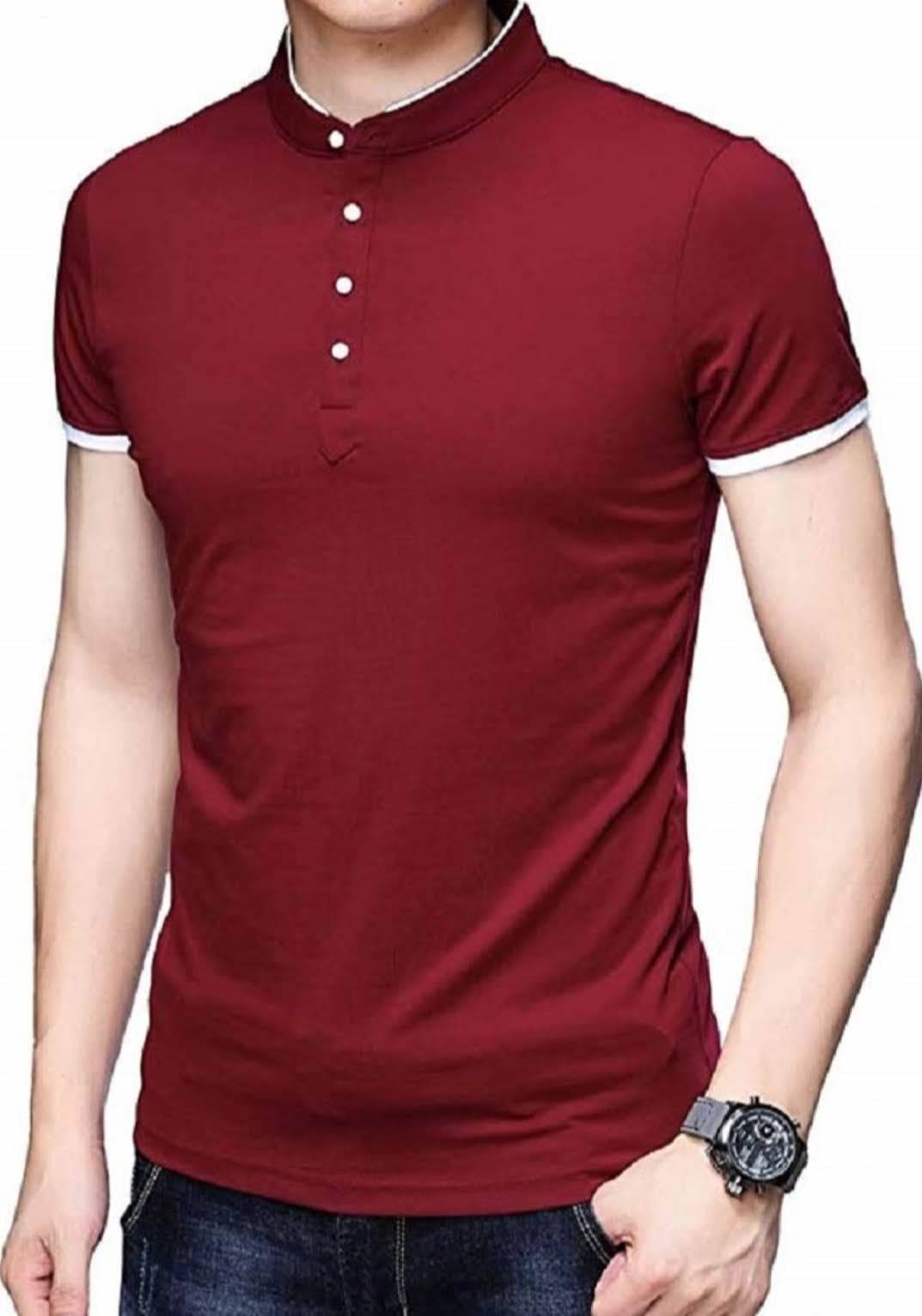     			Alexender Cotton Regular Fit Solid Half Sleeves Men's Mandarin Collar T-Shirt - Maroon ( Pack of 1 )