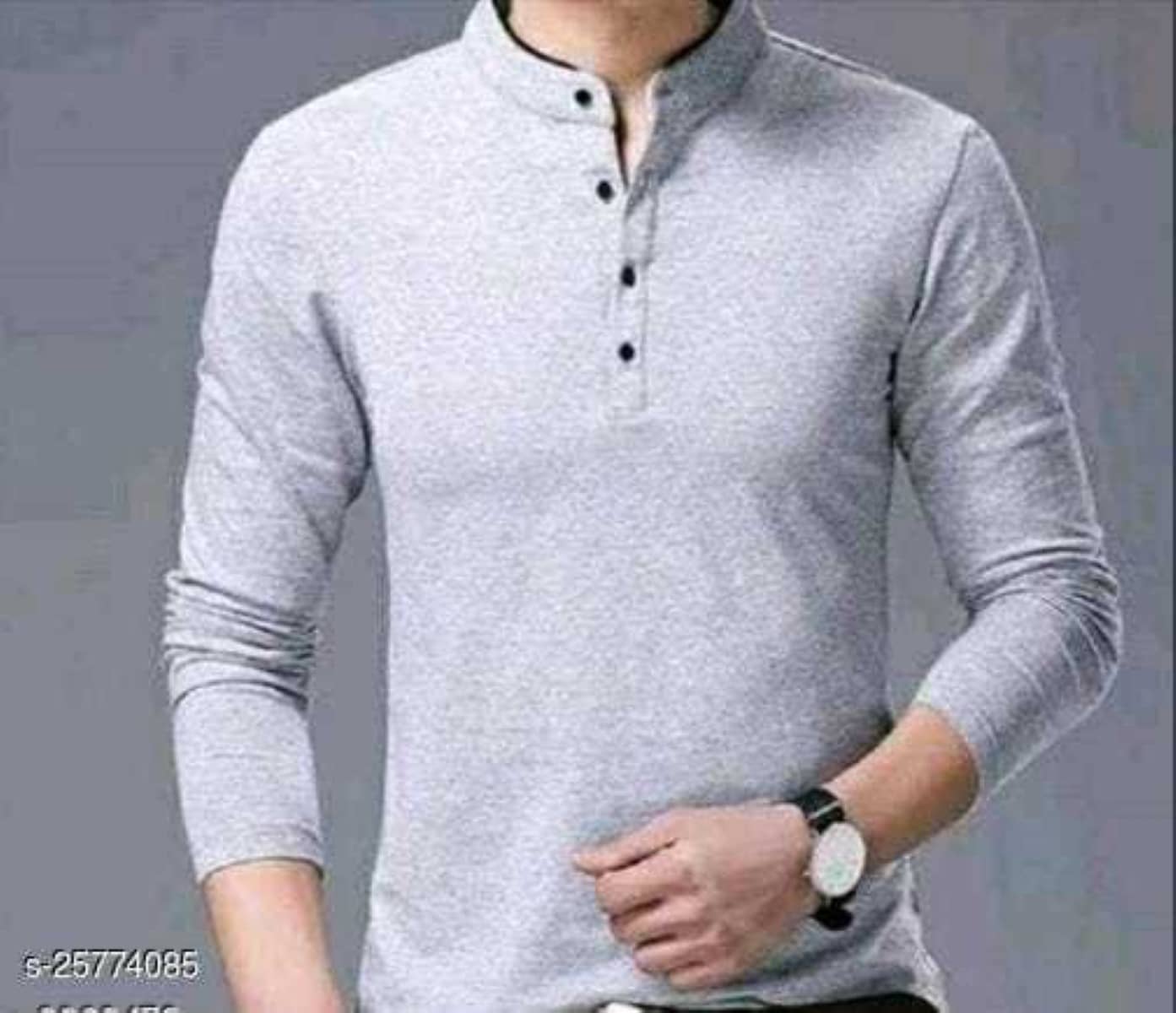Alexender Cotton Regular Fit Solid Full Sleeves Men's Mandarin Collar T-Shirt - Grey ( Pack of 1 )