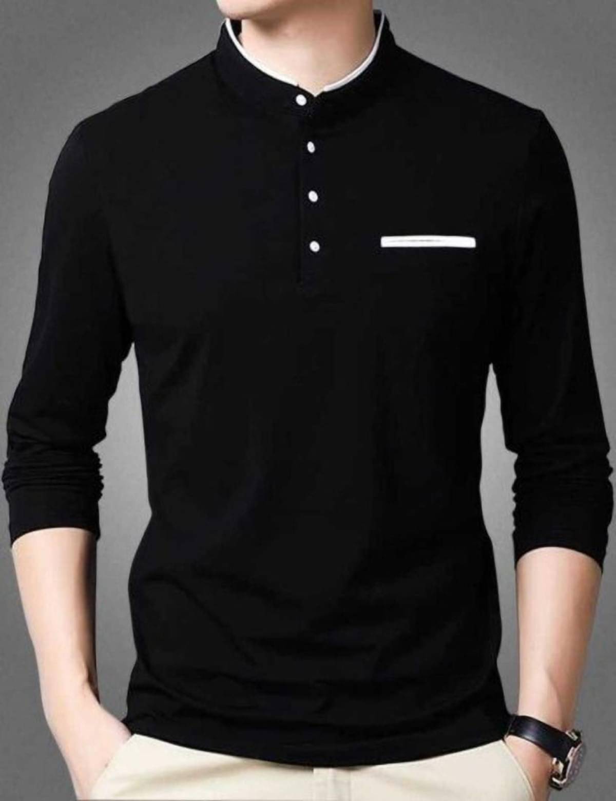     			Alexender Cotton Regular Fit Solid 3/4th Sleeves Men's Mandarin Collar T-Shirt - Black ( Pack of 1 )