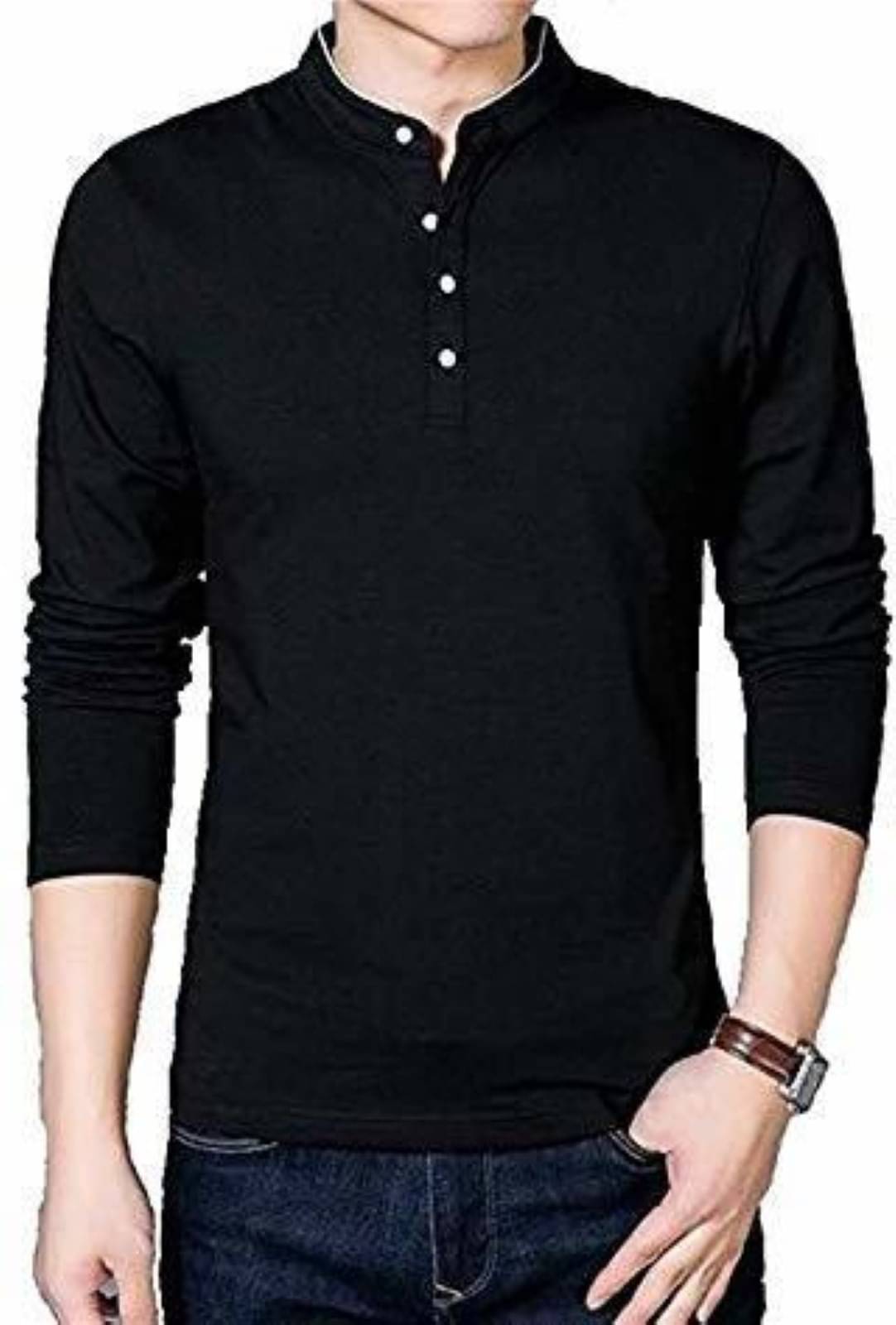 Alexender Cotton Regular Fit Solid 3/4th Sleeves Men's Mandarin Collar T-Shirt - Black ( Pack of 1 ) Alexender Cotton Regular Fit Solid 3/4th Sleeves Men's Mandarin Collar T-Shirt - Black ( Pack of 1 )