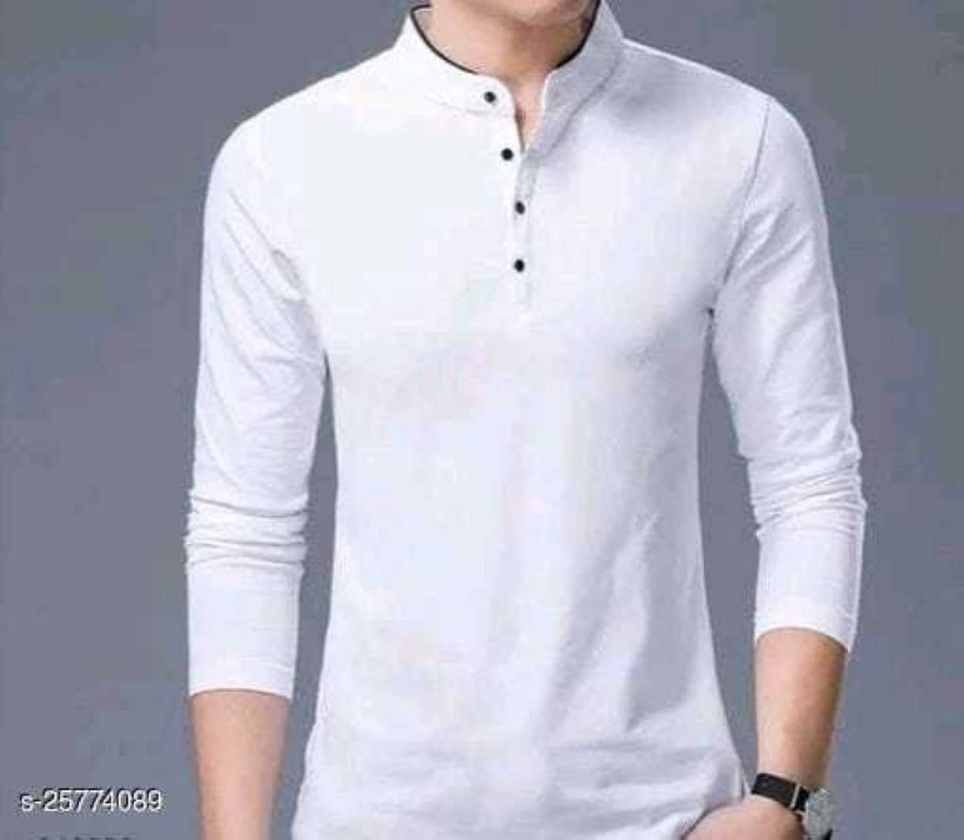 Alexender Cotton Regular Fit Solid Full Sleeves Men's Mandarin Collar T-Shirt - White ( Pack of 1 )