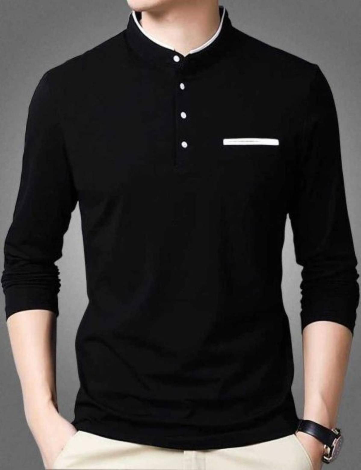 Alexender Cotton Regular Fit Solid 3/4th Sleeves Men's Mandarin Collar T-Shirt - Black ( Pack of 1 ) Alexender Cotton Regular Fit Solid 3/4th Sleeves Men's Mandarin Collar T-Shirt - Black ( Pack of 1 )