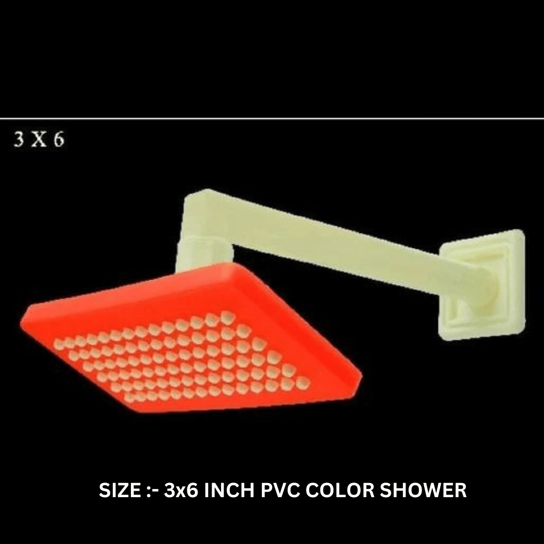 BATHONIX 3x6" PVC Red Feny Shower with 9" Arm Plastic (ABS) Overhead Shower     			BATHONIX 3x6" PVC Red Feny Shower with 9" Arm Plastic (ABS) Overhead Shower