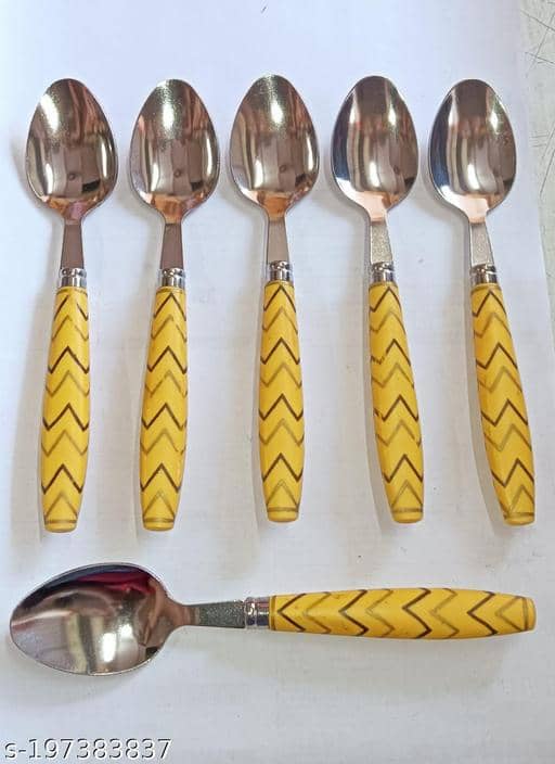 BLUENIN Kitchen Product Stainless Steel Baby Spoon yellow ( Pack of 6 )