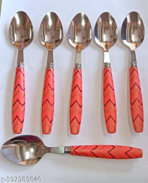 BLUENIN Kitchen Product Stainless Steel Baby Spoon orange ( Pack of 6 )