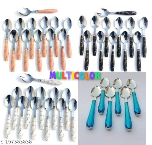 BLUENIN Kitchen Product Stainless Steel Baby Spoon Orange ( Pack of 12 )