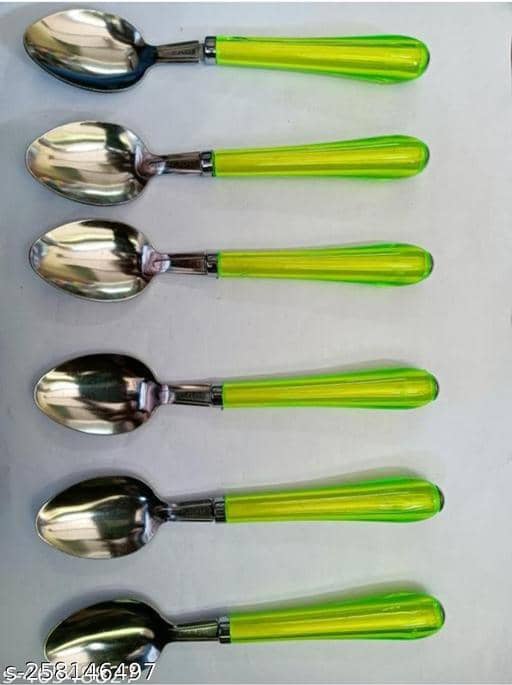 BLUENIN Kitchen Product Stainless Steel Baby Spoon Light Green ( Pack of 6 )