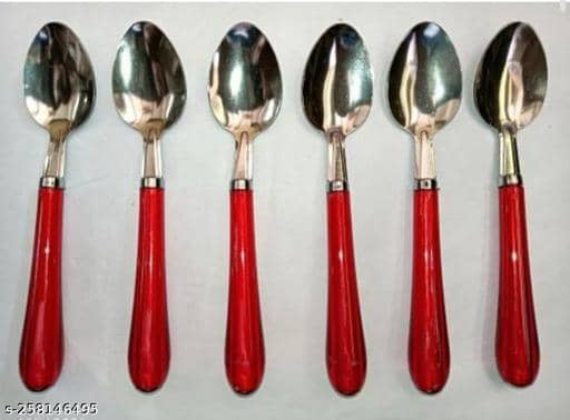 BLUENIN Kitchen Product Stainless Steel Baby Spoon red ( Pack of 6 )