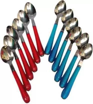 BLUENIN Kitchen Product Stainless Steel Baby Spoon Light Blue ( Pack of 12 )