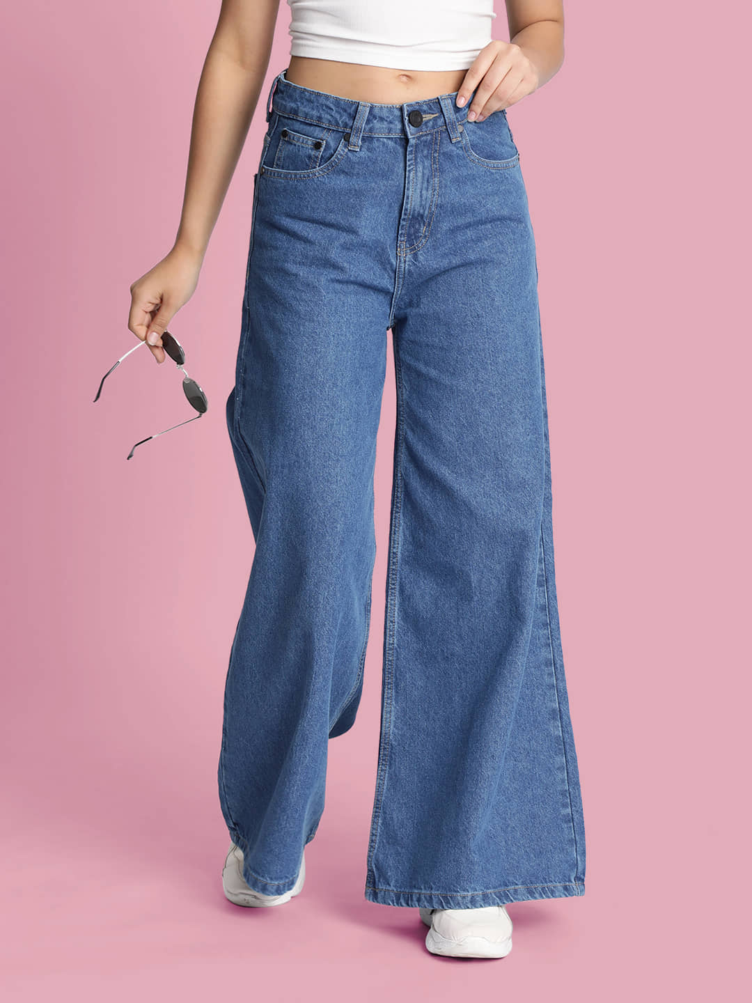 Bene Kleed - Blue Cotton Wide Leg Women's Jeans ( Pack of 1 ) - Jeans | Buy online on ZillyBuy