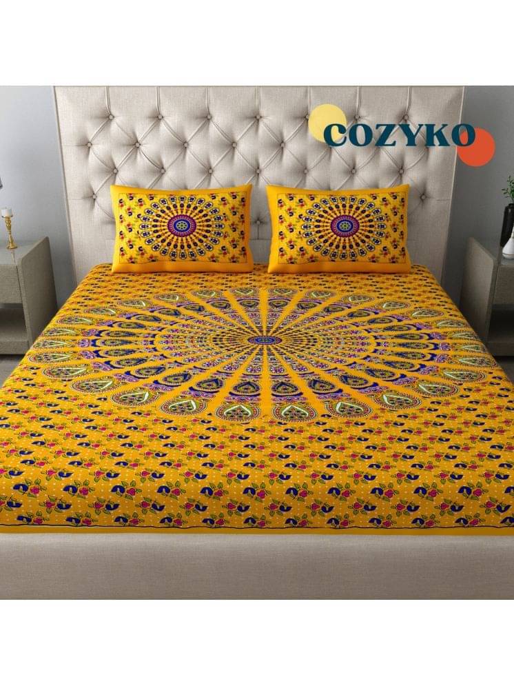     			COZYKO Cotton 1 Double Bedsheet with 2 Pillow Covers ( Yellow )