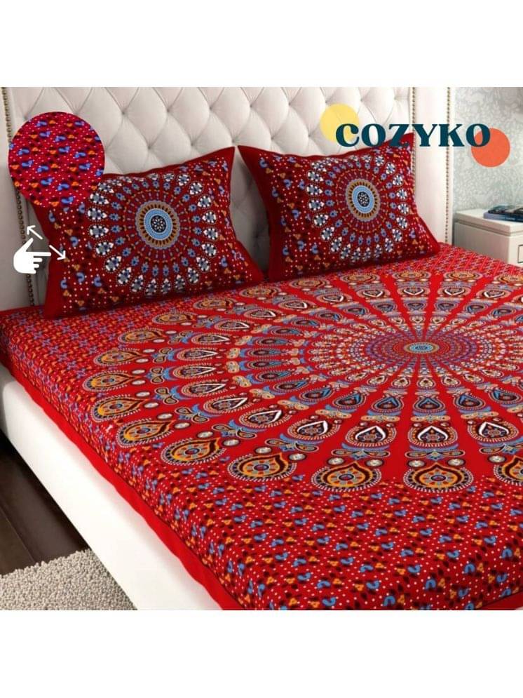     			COZYKO Cotton 1 Double Bedsheet with 2 Pillow Covers ( Red )