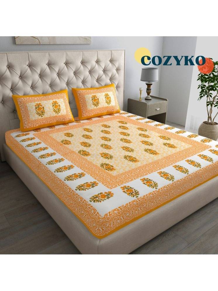     			COZYKO Cotton 1 Double Bedsheet with 2 Pillow Covers ( Yellow )