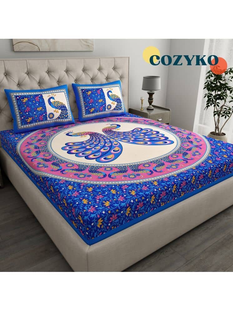COZYKO Cotton 1 Double Bedsheet with 2 Pillow Covers ( Multicolor )