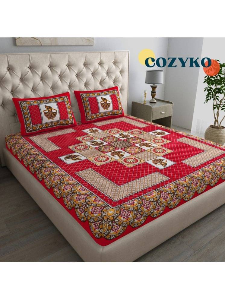     			COZYKO Cotton 1 Double Bedsheet with 2 Pillow Covers ( Red )