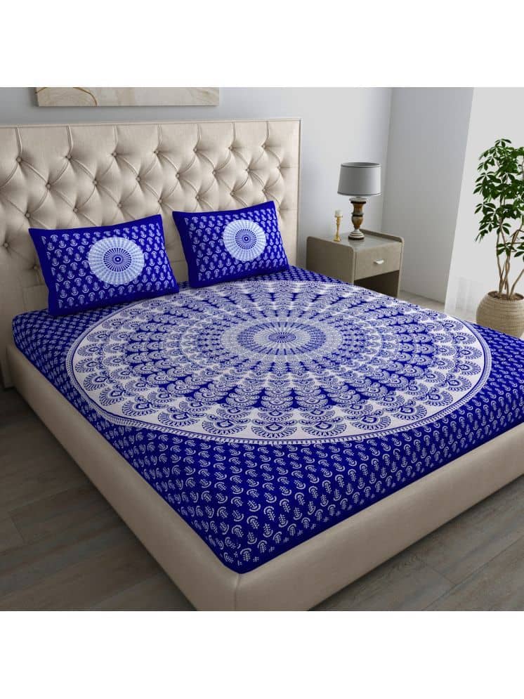 COZYKO Cotton 1 Double Bedsheet with 2 Pillow Covers ( Blue )