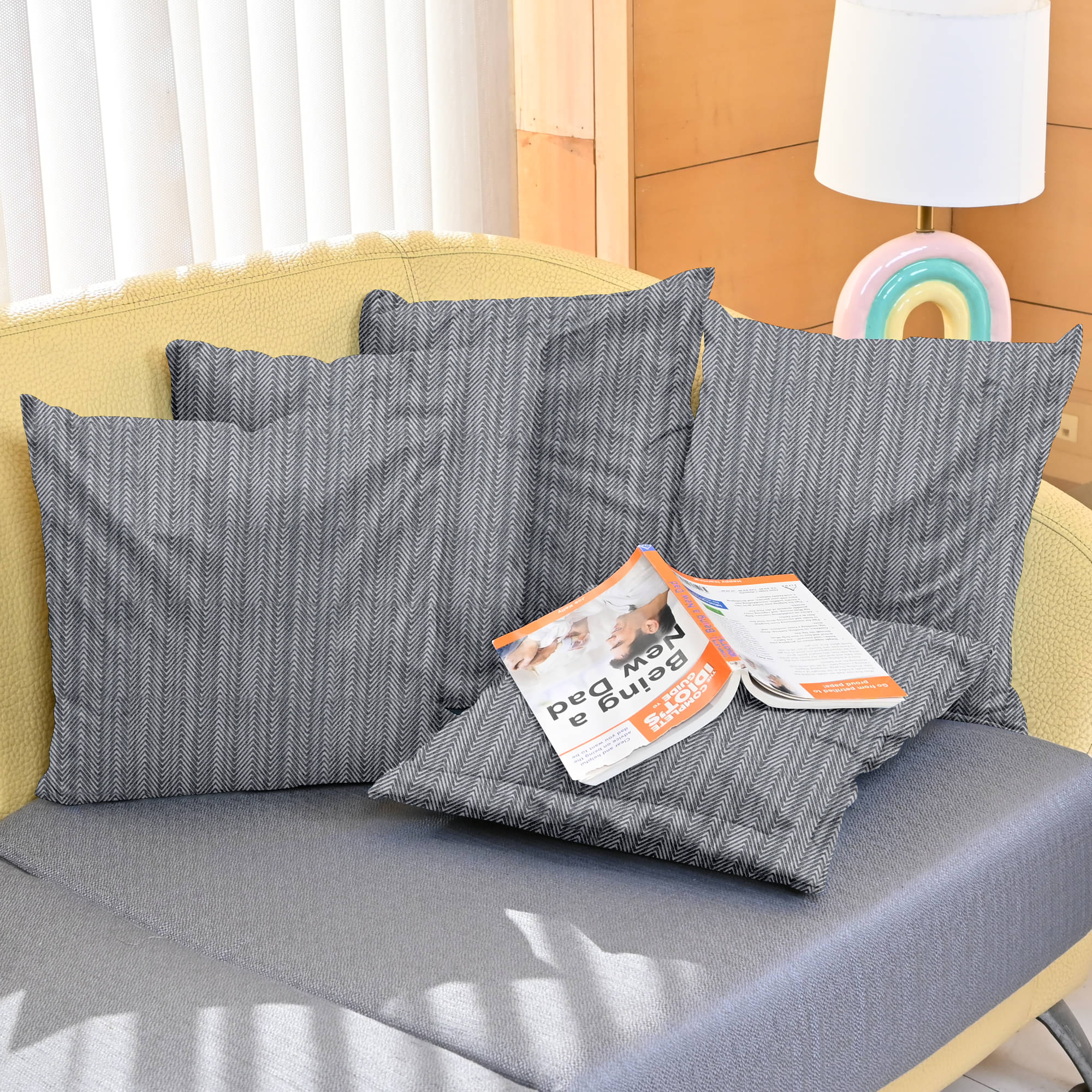 DIVINE CASA Set of 5 Polyester Textured Square Cushion Cover (40X40)cm - Gray DIVINE CASA Set of 5 Polyester Textured Square Cushion Cover (40X40)cm - Gray