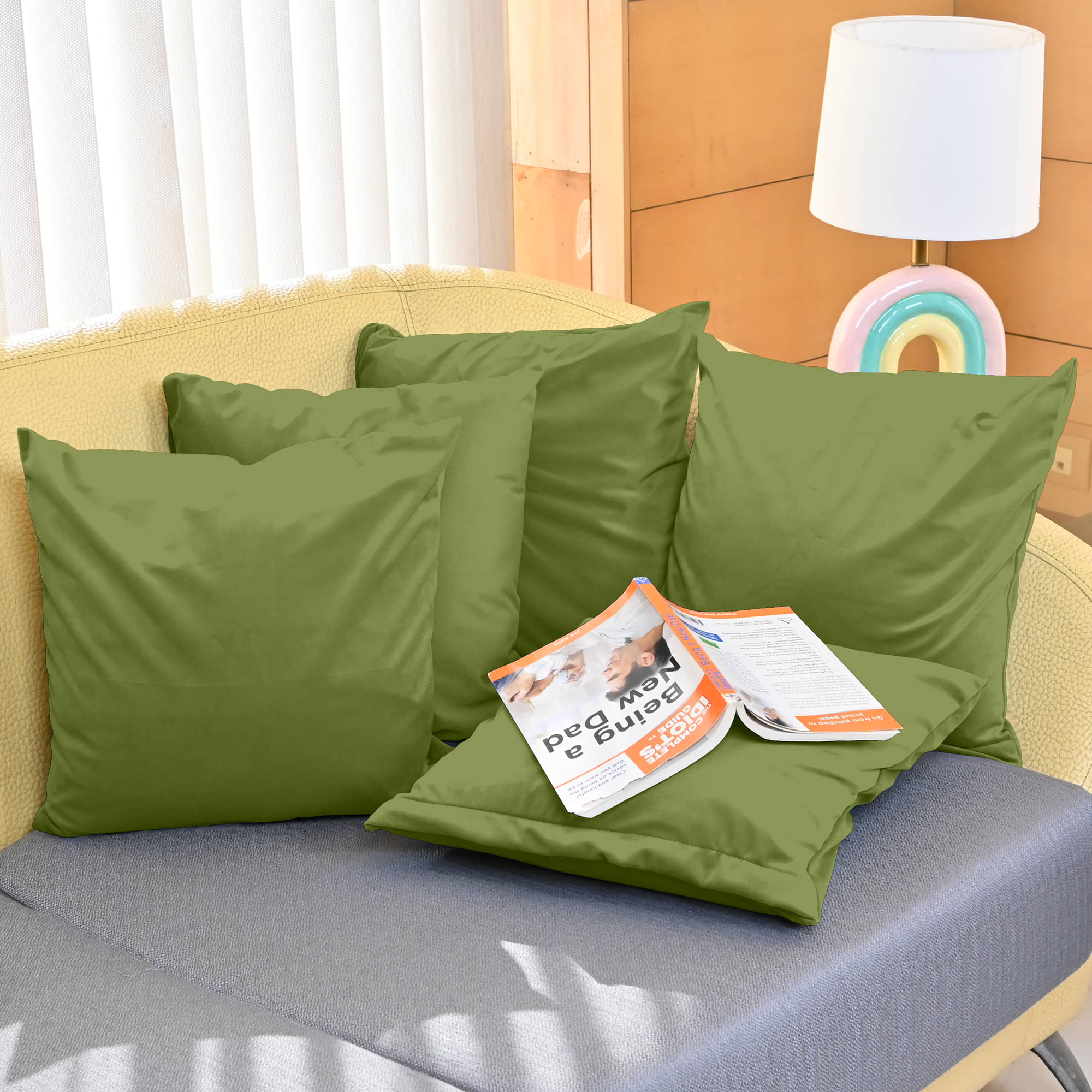 DIVINE CASA Set of 5 Velvet Solid Square Cushion Cover (40X40)cm - Green DIVINE CASA Set of 5 Velvet Solid Square Cushion Cover (40X40)cm - Green