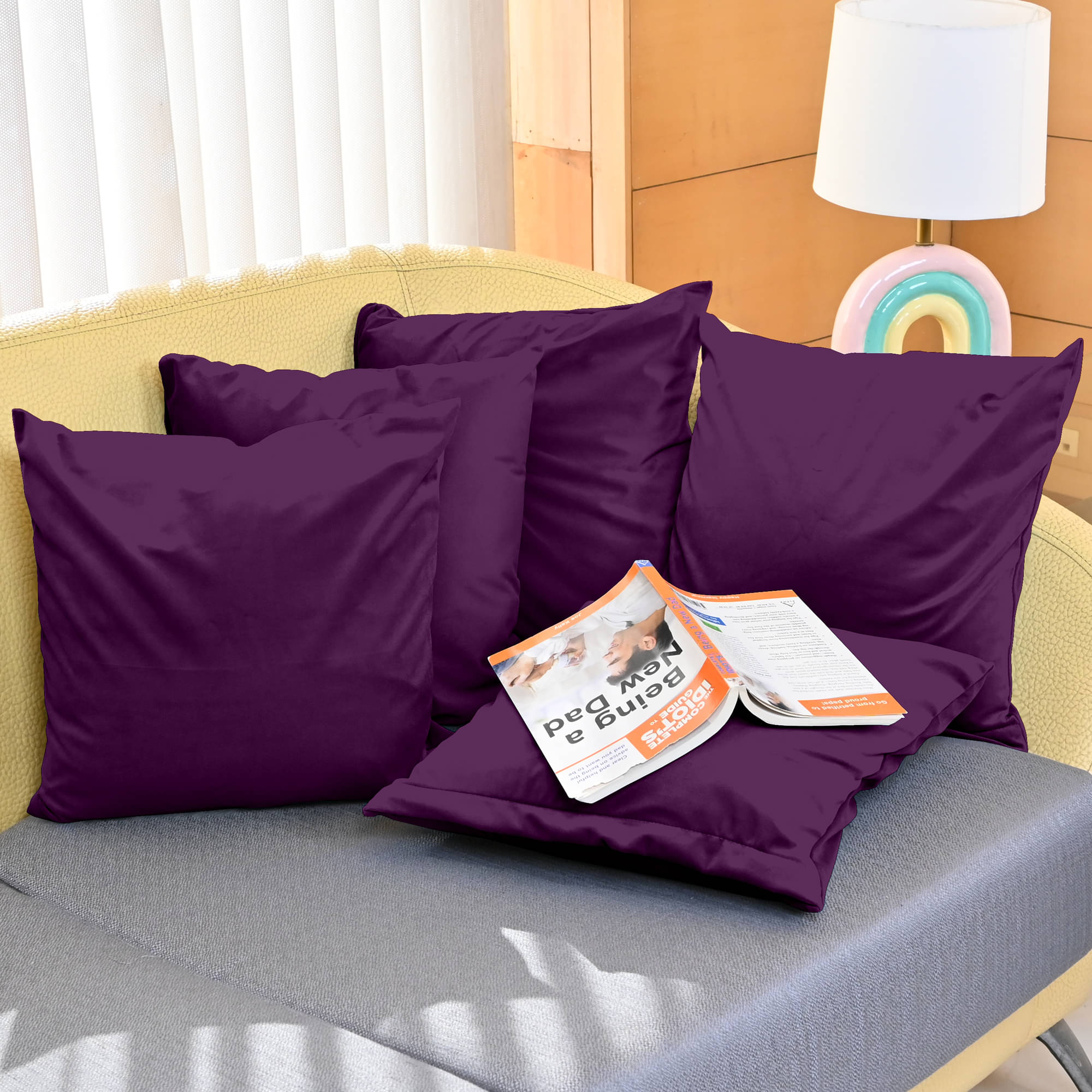 DIVINE CASA Set of 5 Velvet Solid Square Cushion Cover (40X40)cm - Purple DIVINE CASA Set of 5 Velvet Solid Square Cushion Cover (40X40)cm - Purple