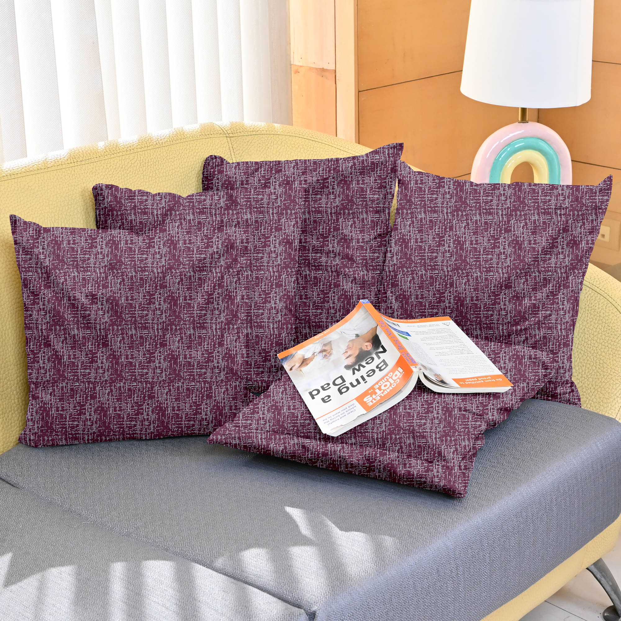     			DIVINE CASA Set of 5 Polyester Textured Square Cushion Cover (40X40)cm - Red