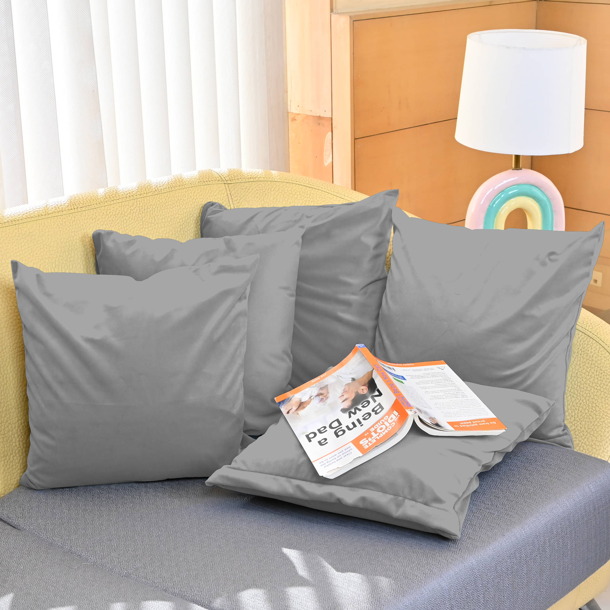 DIVINE CASA Set of 5 Velvet Solid Square Cushion Cover (40X40)cm - Gray DIVINE CASA Set of 5 Velvet Solid Square Cushion Cover (40X40)cm - Gray